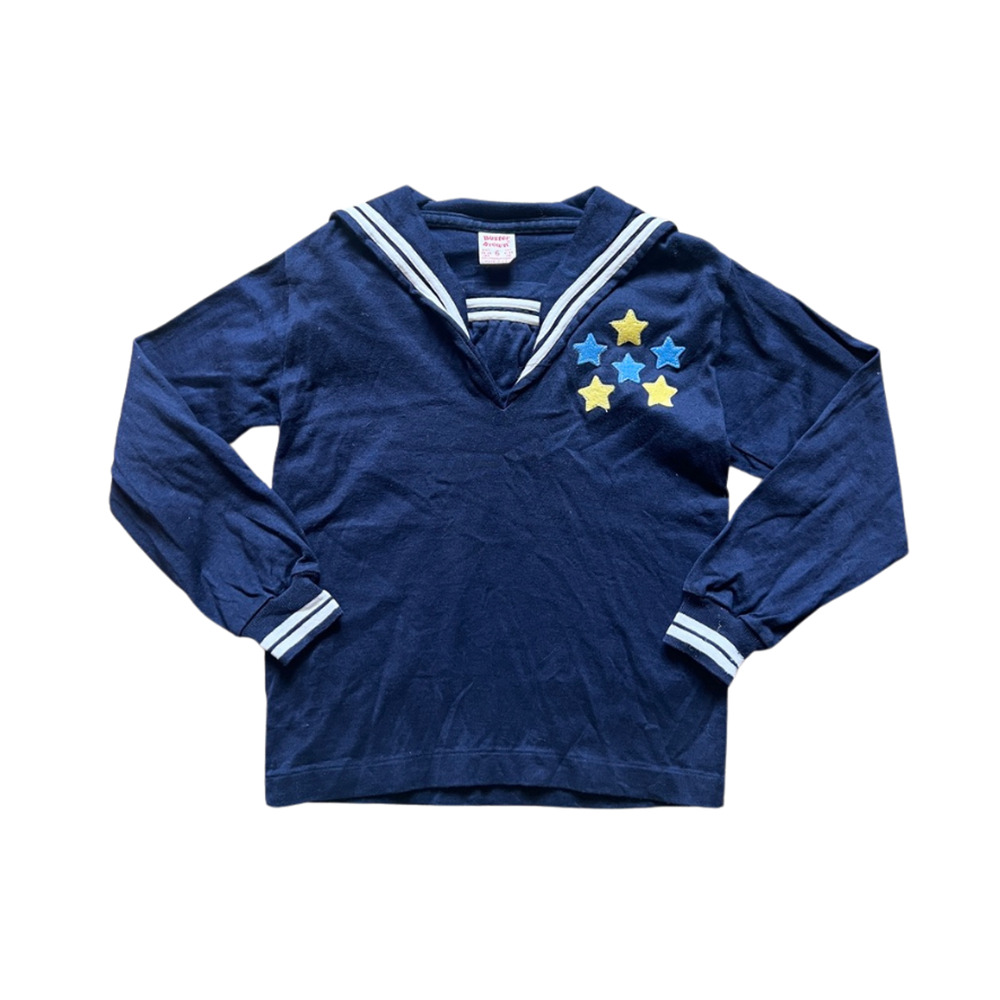 Vtg 80s Buster Brown Sailor Top Navy Embroidered Stars Nautical Preppy Americana